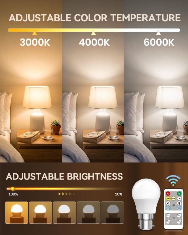 Picture of B22 LED Bulbs with Remote Control 5W Dimmable G45 Golf Ball Light 3 Colour Temperatures Timer Memory Function 2 Pack