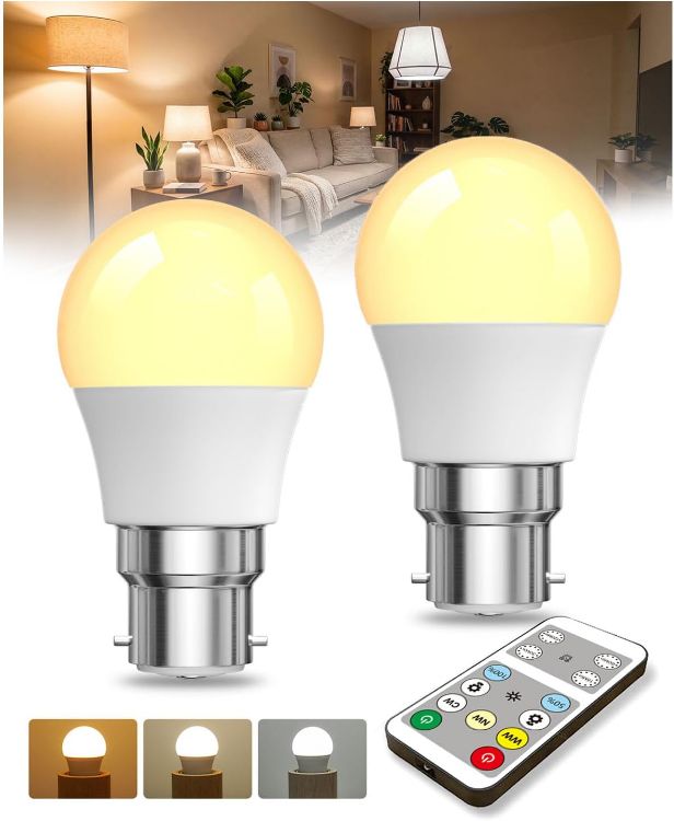 Picture of B22 LED Bulbs with Remote Control 5W Dimmable G45 Golf Ball Light 3 Colour Temperatures Timer Memory Function 2 Pack