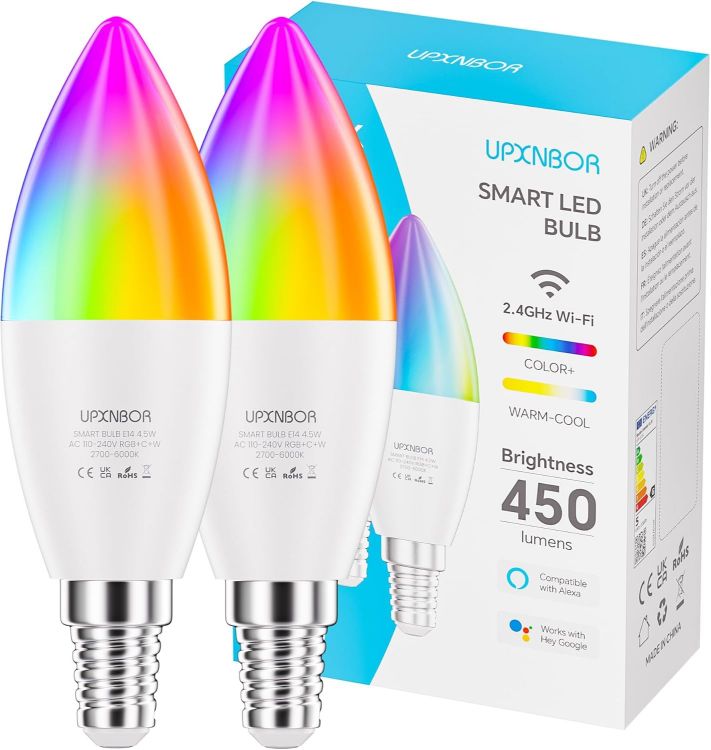 Picture of E14 Smart Candle Bulb 4.5W Alexa WiFi RGB Dimmable 16 Million Colours Google Assistant 2 Pack Energy Class B
