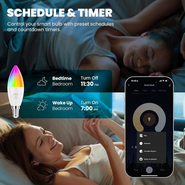 Picture of E14 Smart Candle Bulb 4.5W Alexa WiFi RGB Dimmable 16 Million Colours Google Assistant 2 Pack Energy Class B
