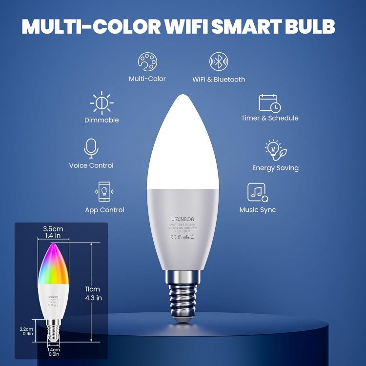 Picture of E14 Smart Candle Bulb 4.5W Alexa WiFi RGB Dimmable 16 Million Colours Google Assistant 2 Pack Energy Class B
