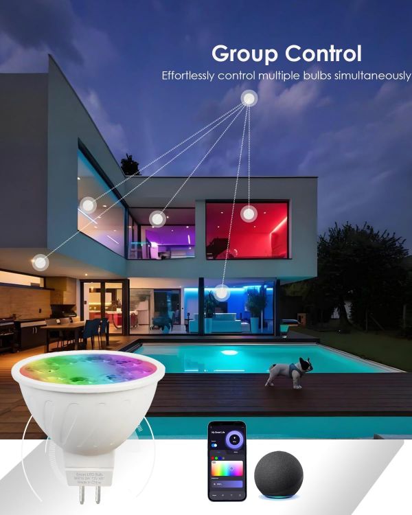 Picture of MR16 Smart LED Light Bulb RGBCW Colour Changing WiFi Bluetooth Alexa Google Assistant Music Sync 2 Pack Energy Class E