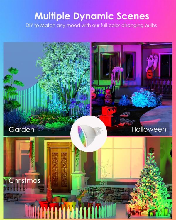 Picture of MR16 Smart LED Light Bulb RGBCW Colour Changing WiFi Bluetooth Alexa Google Assistant Music Sync 2 Pack Energy Class E