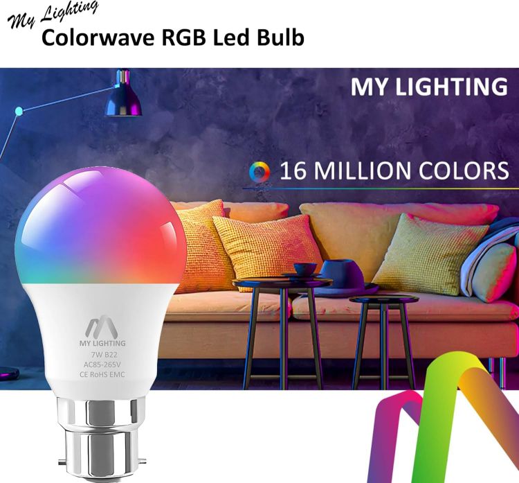 Picture of 7W B22 LED Bulb RGB Colour Changing Warm White Dimmable Remote Control 806 Lumens 16 Million Colours Mood Lighting 1 Pack