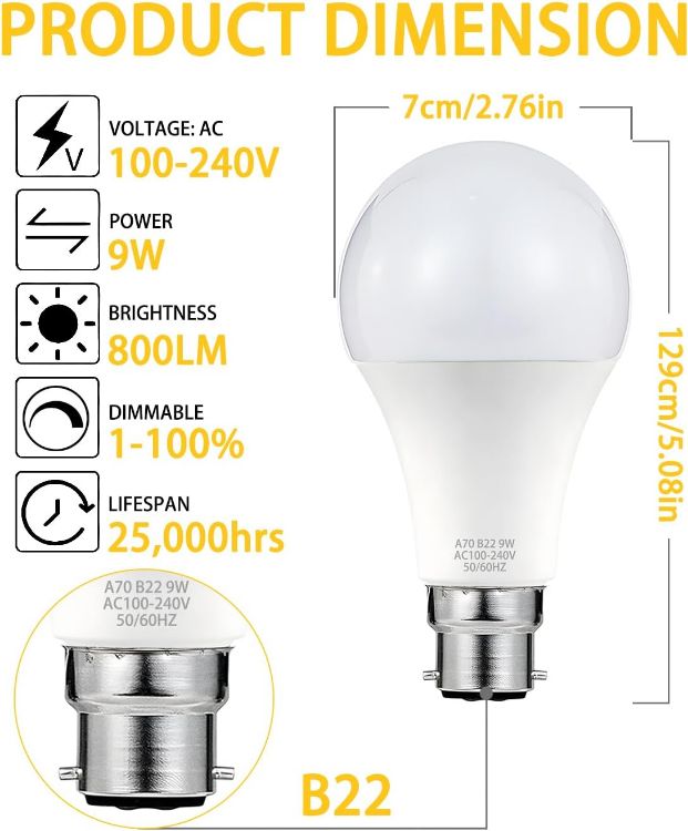 Picture of 7W B22 LED Bulb RGB Colour Changing Warm White Dimmable Remote Control 806 Lumens 16 Million Colours Mood Lighting 1 Pack