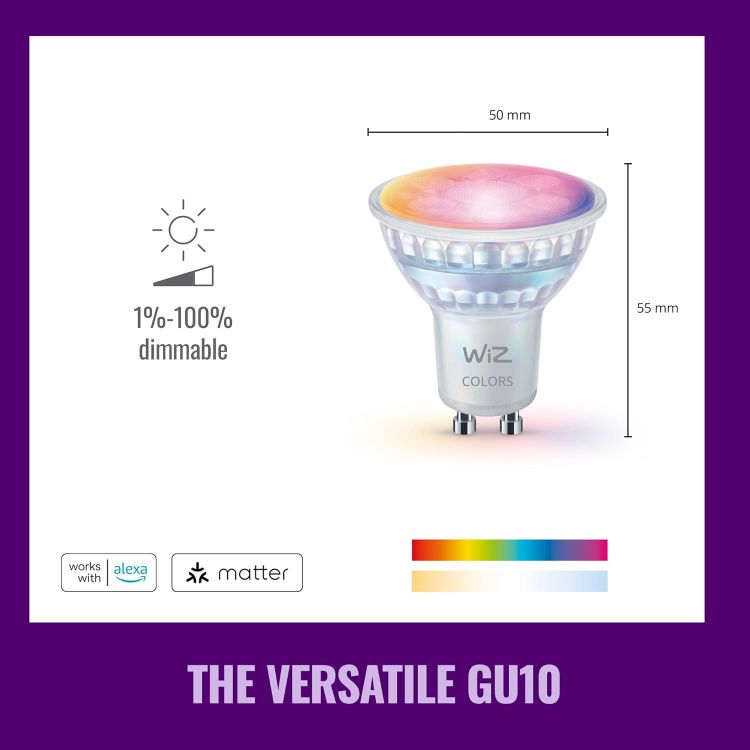 Picture of Smart GU10 LED Spotlight Glass Full Colour Tunable White 50W Equivalent 2200-6500K Dimmable Alexa Google Apple Home 1 Pack