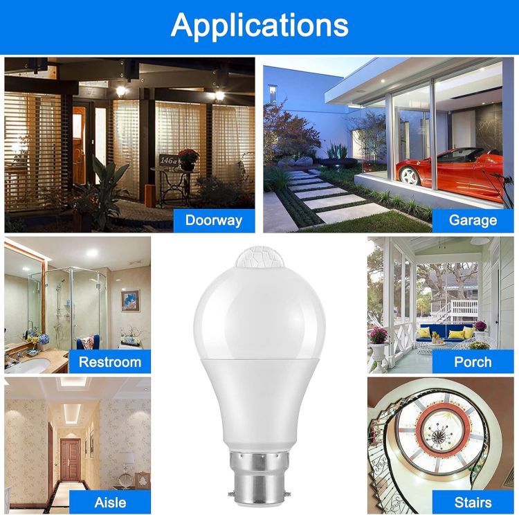 Picture of B22 Motion Sensor LED Bulbs 12W 1020LM Cool White 6000K IP42 Energy Saving Bayonet Light Bulb 2 Pack