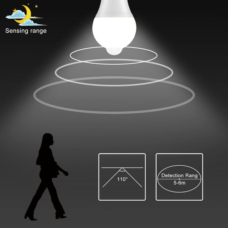 Picture of B22 Motion Sensor LED Bulbs 12W 1020LM Cool White 6000K IP42 Energy Saving Bayonet Light Bulb 2 Pack