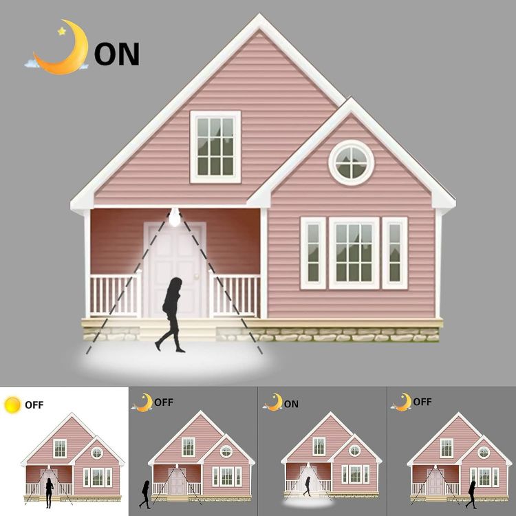 Picture of B22 Motion Sensor LED Bulbs 12W 1020LM Cool White 6000K IP42 Energy Saving Bayonet Light Bulb 2 Pack