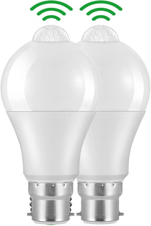 Picture of B22 Motion Sensor LED Bulbs 12W 1020LM Cool White 6000K IP42 Energy Saving Bayonet Light Bulb 2 Pack