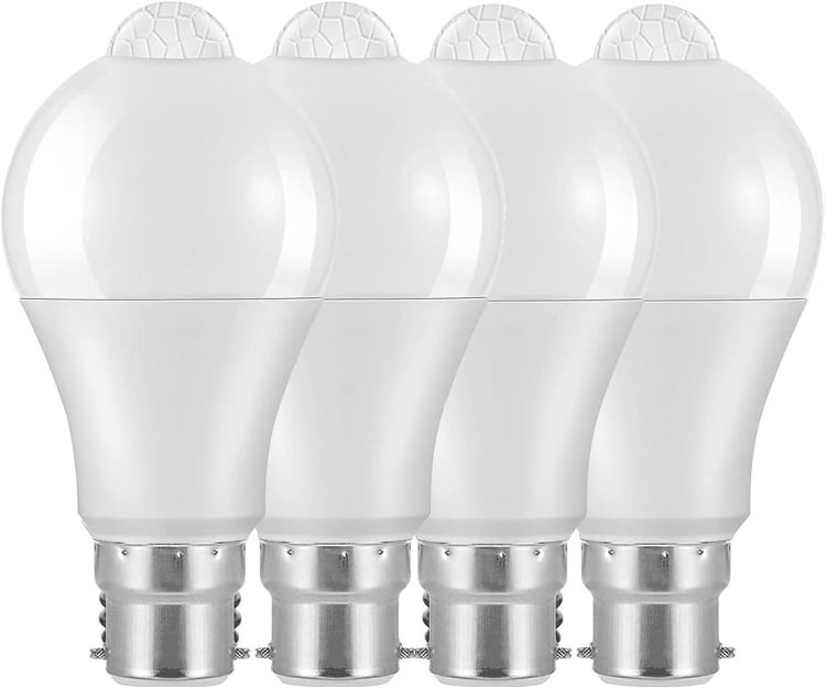 Picture of B22 Motion Sensor LED Bulbs 12W 1020LM Cool White 6000K IP42 Energy Saving Bayonet Light Bulb 4 Pack