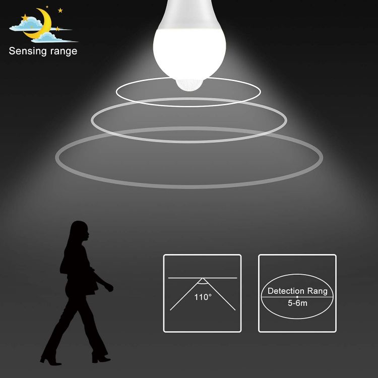 Picture of B22 Motion Sensor LED Bulbs 12W 1020LM Cool White 6000K IP42 Energy Saving Bayonet Light Bulb 4 Pack