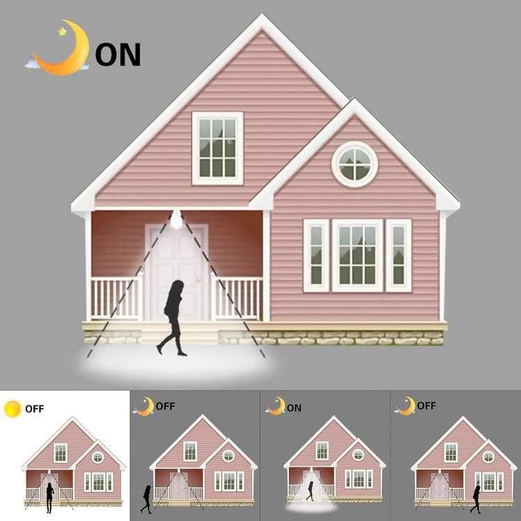 Picture of B22 Motion Sensor LED Bulbs 12W 1020LM Cool White 6000K IP42 Energy Saving Bayonet Light Bulb 4 Pack