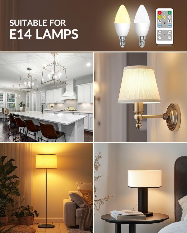 Picture of 4W E14 LED Candle Bulbs with Remote Control Dimmable SES 40W Equivalent 3 Colour Temperatures Timer 2 Pack
