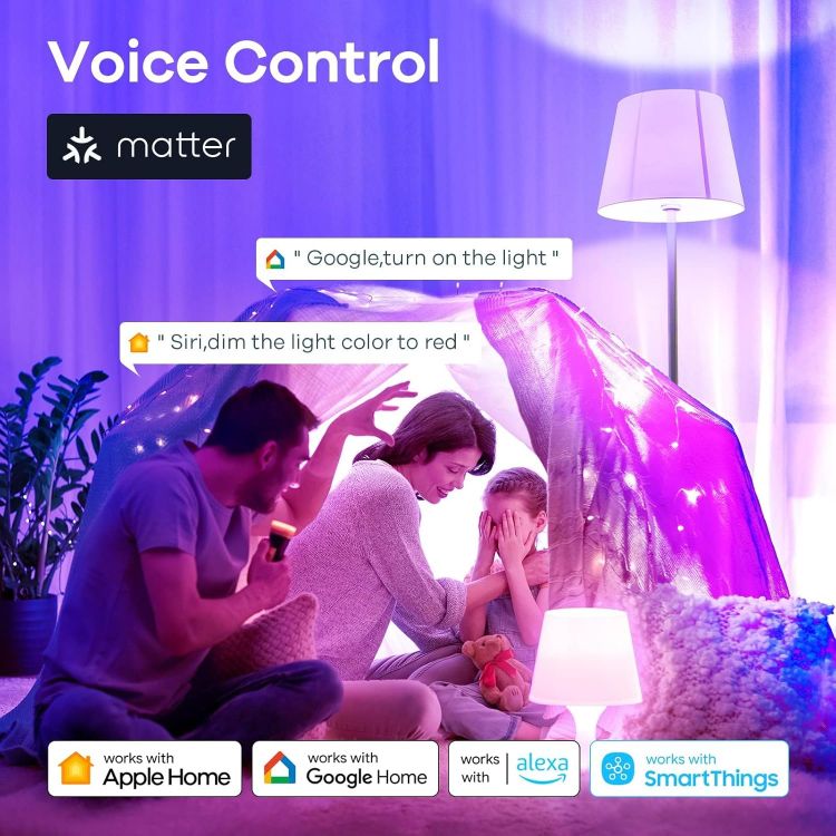 Picture of Matter Smart RGBTW E27 Smart Bulb 9W 806LM Music Sync Works with Apple Home Siri Google Home Alexa SmartThings 2 Pack