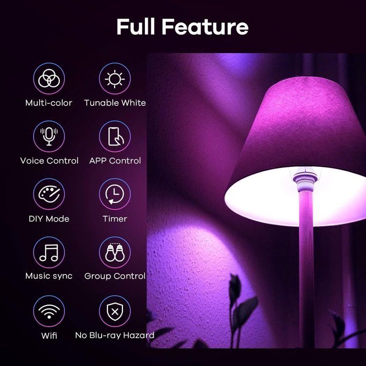 Picture of Matter Smart RGBTW E27 Smart Bulb 9W 806LM Music Sync Works with Apple Home Siri Google Home Alexa SmartThings 2 Pack