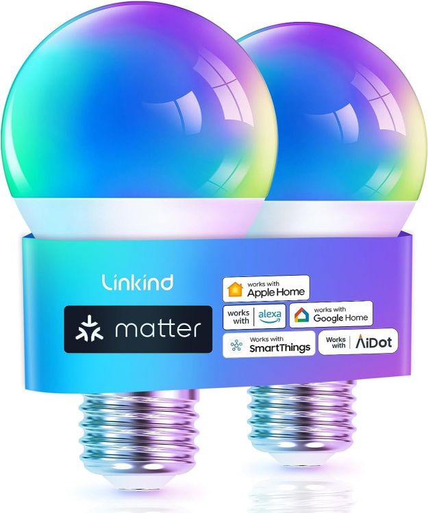 Picture of Matter Smart RGBTW E27 Smart Bulb 9W 806LM Music Sync Works with Apple Home Siri Google Home Alexa SmartThings 2 Pack