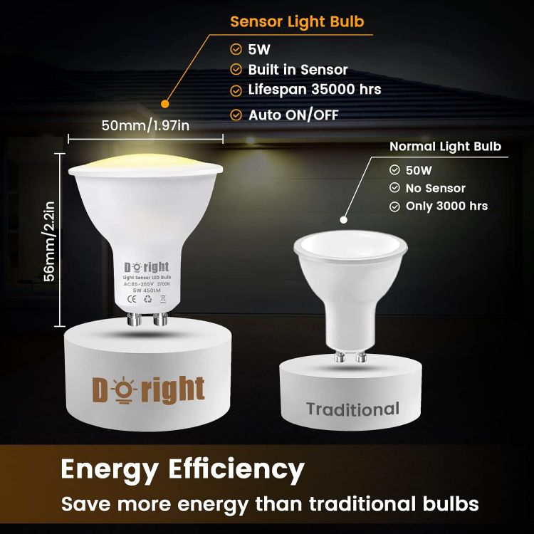 Picture of GU10 LED Dusk to Dawn Light Bulbs 5W Warm White 2700K Auto On Off Sensor Security Bulb 4 Pack