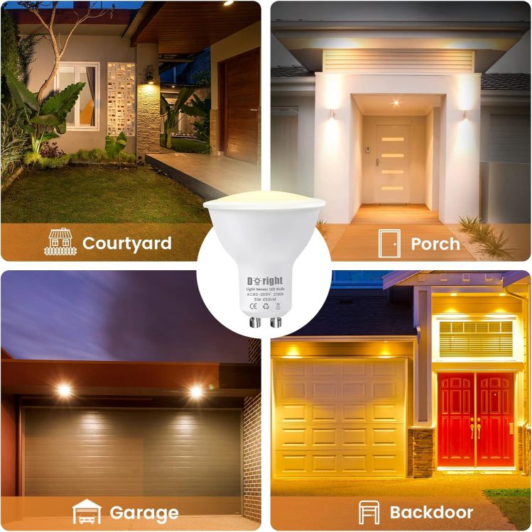 Picture of GU10 LED Dusk to Dawn Light Bulbs 5W Warm White 2700K Auto On Off Sensor Security Bulb 4 Pack