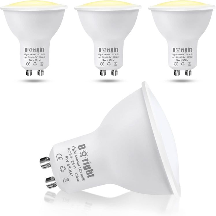 Picture of GU10 LED Dusk to Dawn Light Bulbs 5W Warm White 2700K Auto On Off Sensor Security Bulb 4 Pack