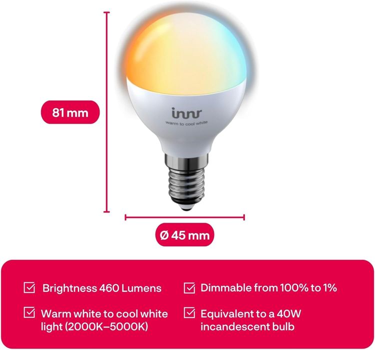 Picture of Zigbee E14 Smart Bulb Warm White to Cool White Mini Globe Dimmable Works with Hue Alexa 2 Pack