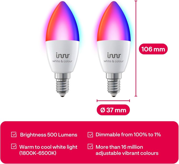 Picture of Zigbee E14 Smart Bulb White and Colour LED Candle Dimmable Works with Hue Alexa 2 Pack