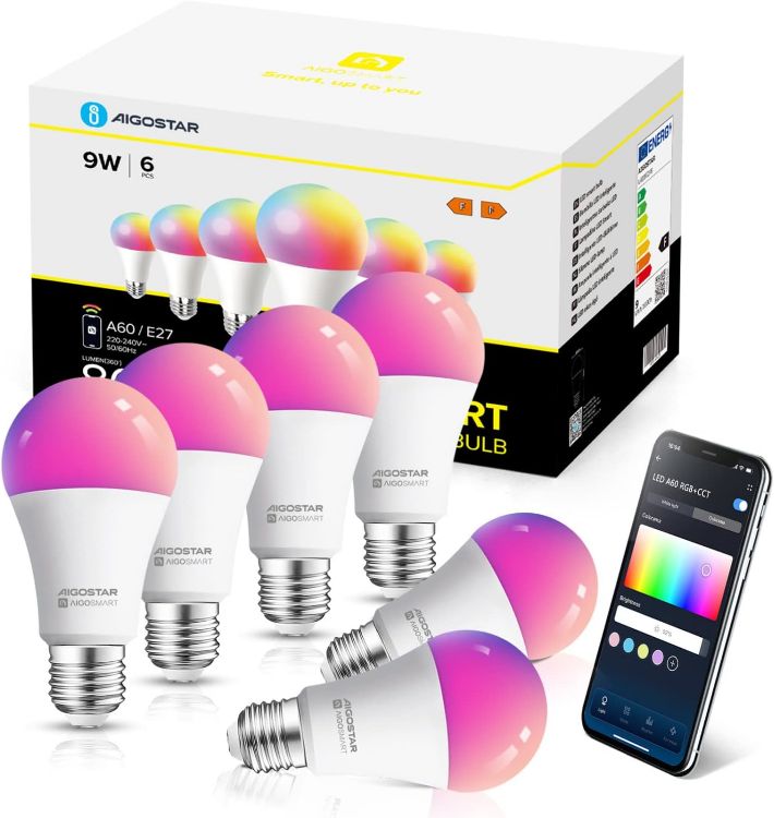 Picture of Smart E27 WiFi Bulb 9W RGBCW Colour Changing Alexa Google Home Music Sync Dimmable 6 Pack