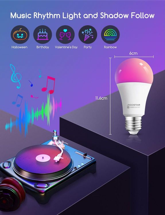 Picture of Smart E27 WiFi Bulb 9W RGBCW Colour Changing Alexa Google Home Music Sync Dimmable LED