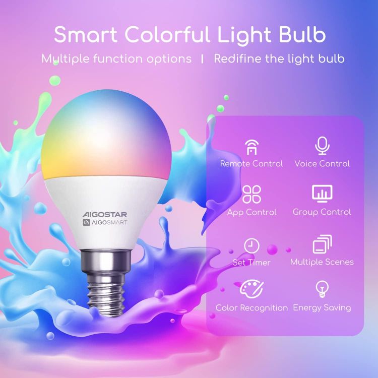 Picture of Smart E14 WiFi Bulbs 6.5W RGBCW Colour Changing Alexa Google Home Dimmable 6 Pack