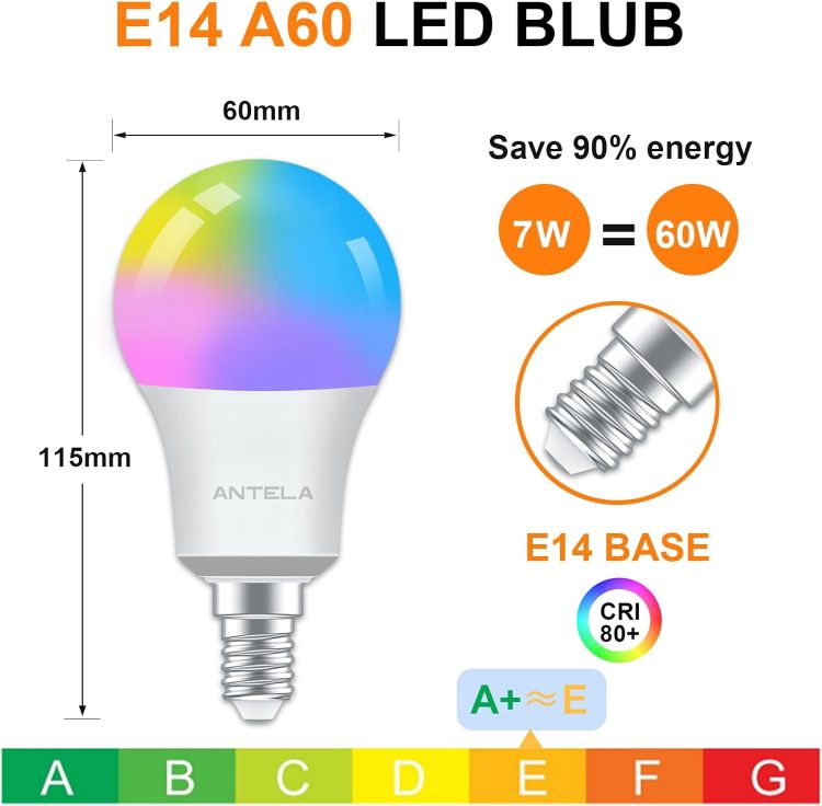 Picture of Smart E14 Light Bulb A60 7W 806LM RGB Dimmable Google Home Smart Life 4 Pack