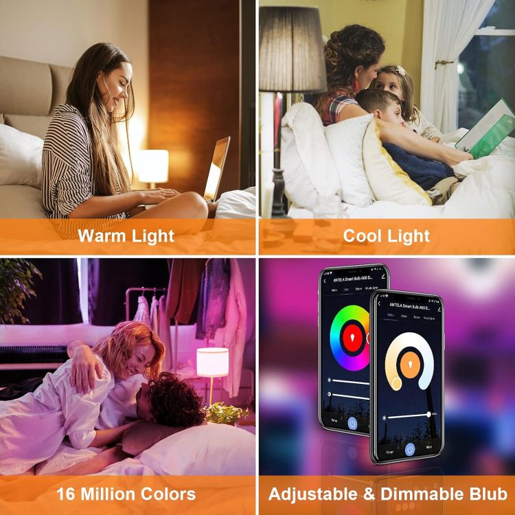 Picture of Smart E14 Light Bulb A60 7W 806LM RGB Dimmable Google Home Smart Life 4 Pack