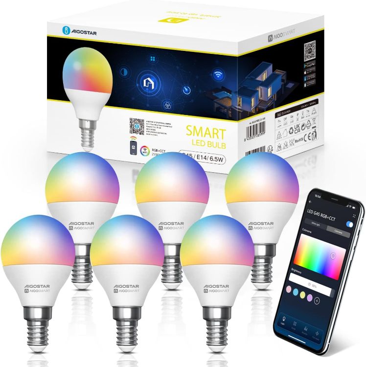 Picture of Smart E14 WiFi Bulb 6.5W RGBCW Alexa Google Home Dimmable 6 Pack