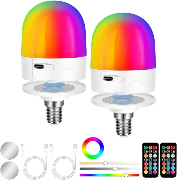 Picture of E14 Rechargeable Light Bulb 3W RGB Magnetic Base Remote 2 Pack