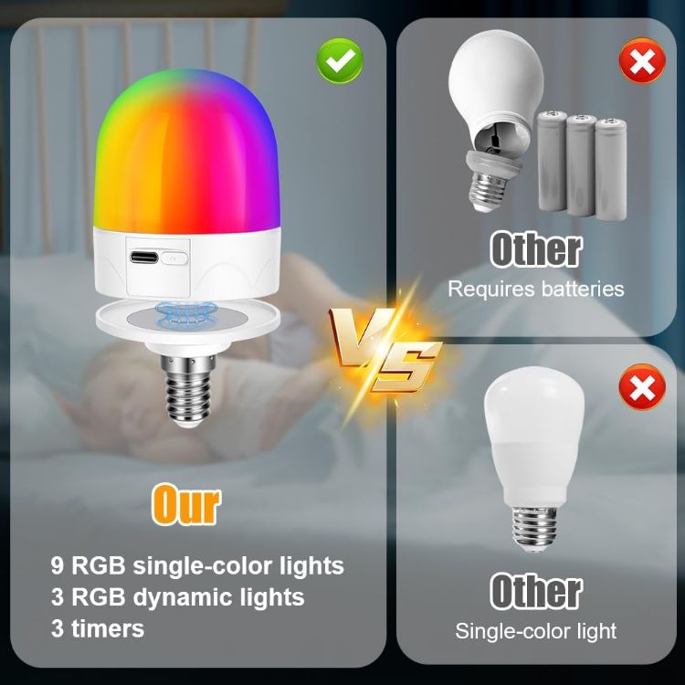 Picture of E14 Rechargeable Light Bulb 3W RGB Magnetic Base Remote 2 Pack