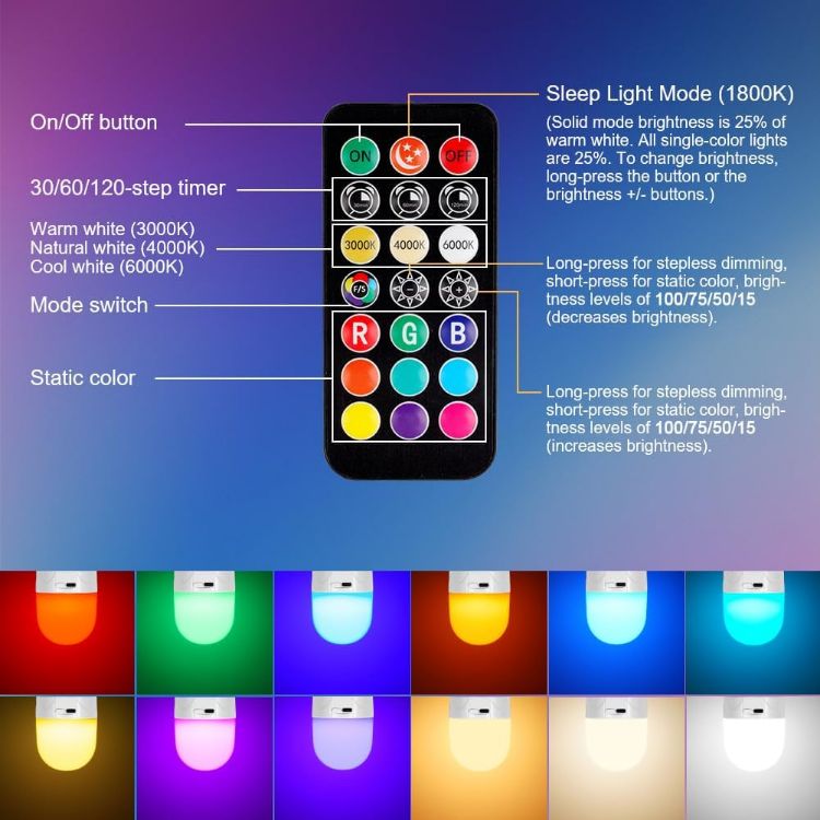 Picture of E14 Rechargeable Light Bulb 3W RGB Magnetic Base Remote 2 Pack
