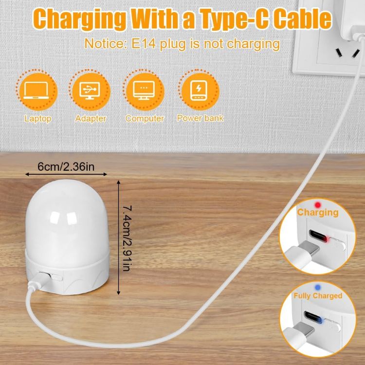 Picture of E14 Rechargeable Light Bulb 3W RGB Magnetic Base Remote 2 Pack