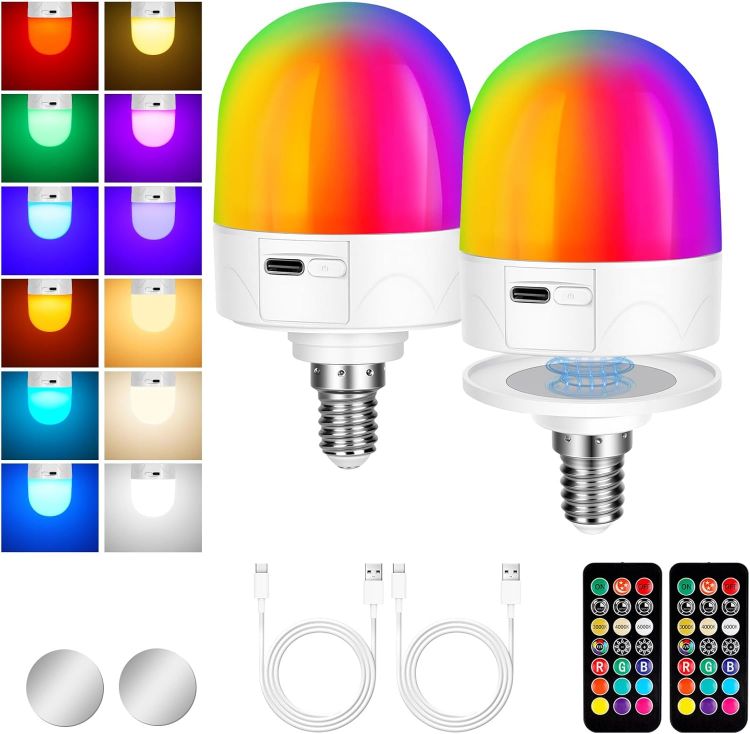 Picture of E14 Rechargeable Light Bulb 3W RGB Magnetic Base Remote 2 Pack
