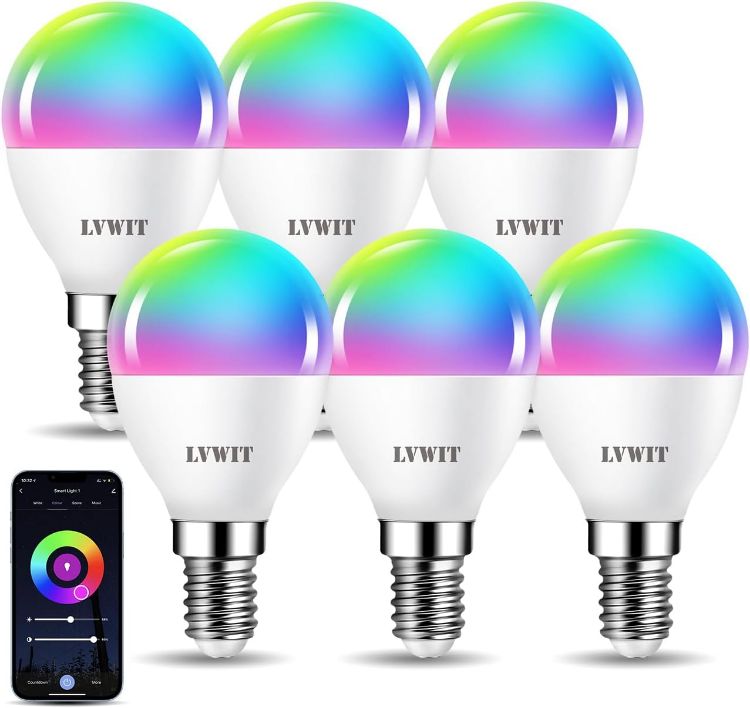 Picture of E14 Smart Bulb P45 RGB WiFi Golf Ball 5W 470LM Alexa Google Assistant 6 Pack