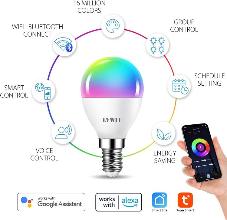 Picture of Smart E14 WiFi Golf LED Bulb 5W 470LM RGB Dimmable Alexa Google Home 4 Pack