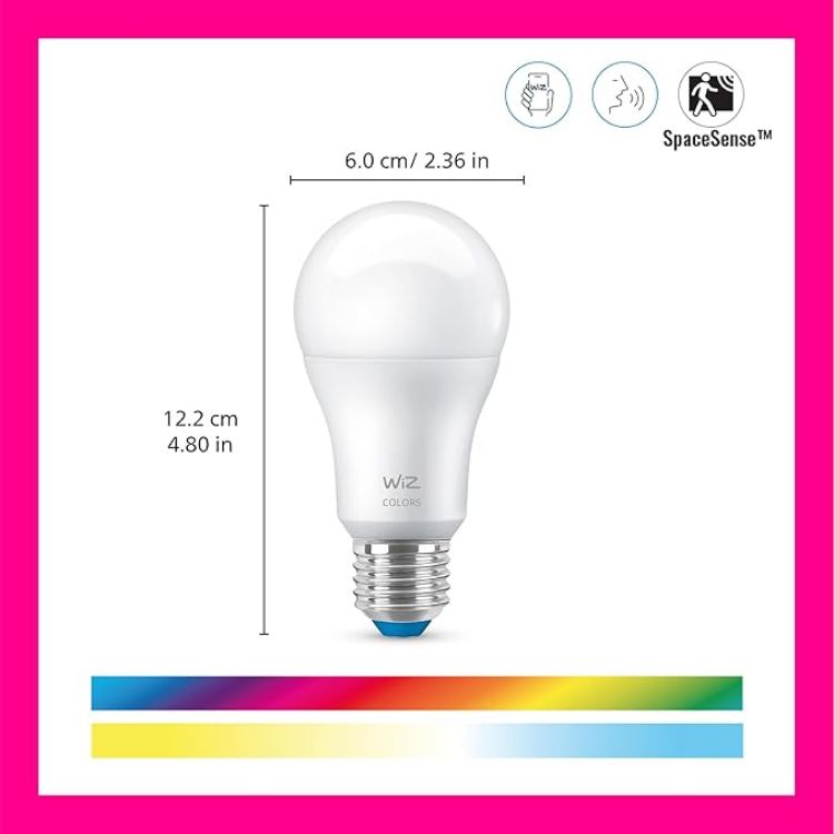Picture of Smart Colour Bulb, E27, 8.5W, Motion Sensor with App, Dynamic Scenes, Remote Control, Connected WiFi Works with Alexa, Google Assistant & HomeKit, App Control for Home Lighting, Bedroom, 2 Pack