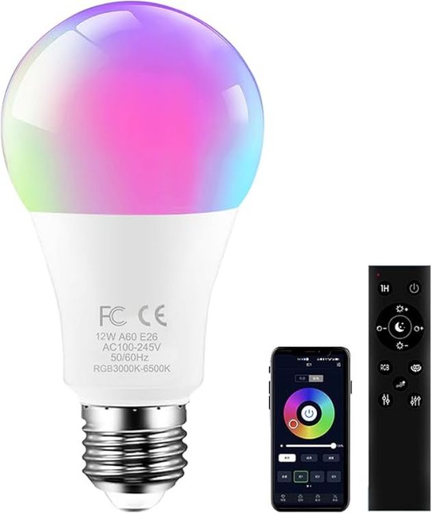 Picture of E27 RGBCW Smart LED Bulb 12W 1000lm Remote Control Colour Changing Dimmable