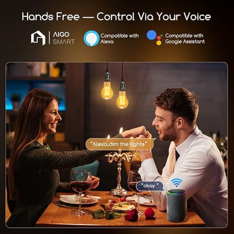 Picture of Smart Bulb E27, Alexa Light Bulb, WiFi Smart Bulb 6W LED Filament Bulb Works with Amazon Alexa&Google Home, Dimmable 2700-6500K Warm to Cool Daylight Vintage LED Bulb A60, No Hub Required [Energy Class E]
