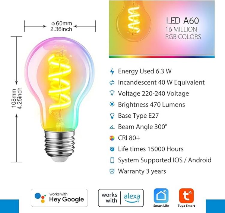Picture of Smart E27 Filament Bulb RGB WiFi Alexa Dimmable with Remote Control
