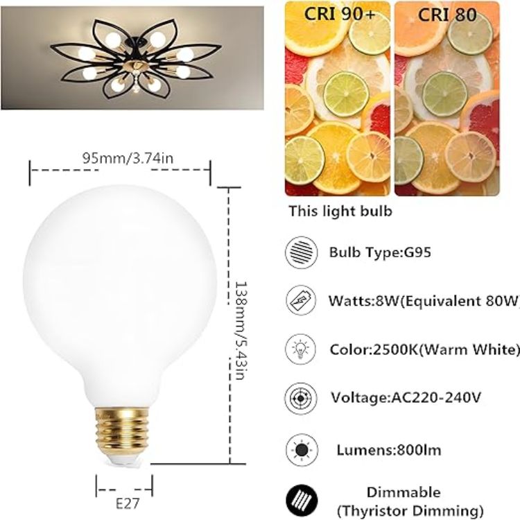 Picture of E27 LED Globe Bulb 8W Frosted White Dimmable Warm Light 2 Pack Flicker Free