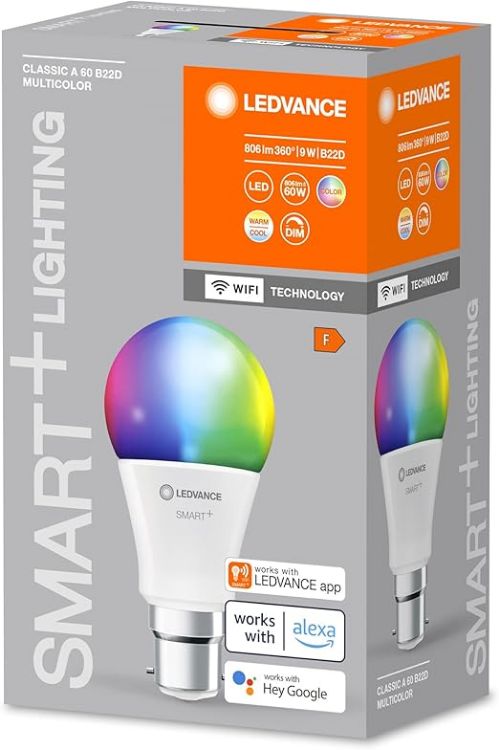 Picture of Buy the Smart LED Lamp with WiFi technology featuring B22d fitting  RGBW colour changing lighting  adjustable white light from 2700K-6500K, 806 lumens brightness and smart dimmable control.