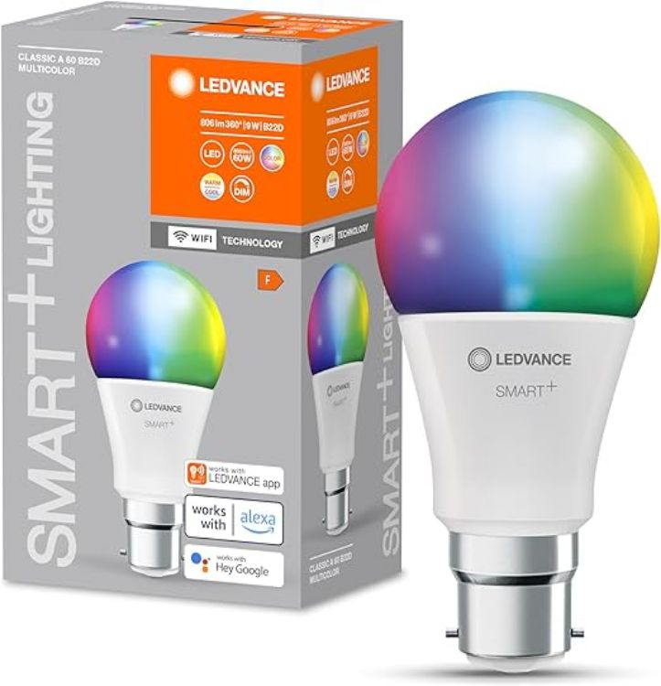 Picture of Buy the Smart LED Lamp with WiFi technology featuring B22d fitting  RGBW colour changing lighting  adjustable white light from 2700K-6500K, 806 lumens brightness and smart dimmable control.