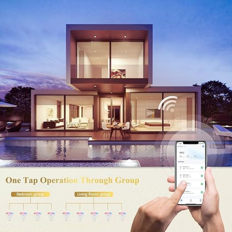 Picture of MR16 Smart Bulb 5W GU5.3 LED WiFi Light  AC/DC 12V  40W Equivalent Compatible with Alexa  Google Home  Tunable White 2700K-6500K Colour Changing Spotlight  320LM  4 Pcs [Energy Class G]