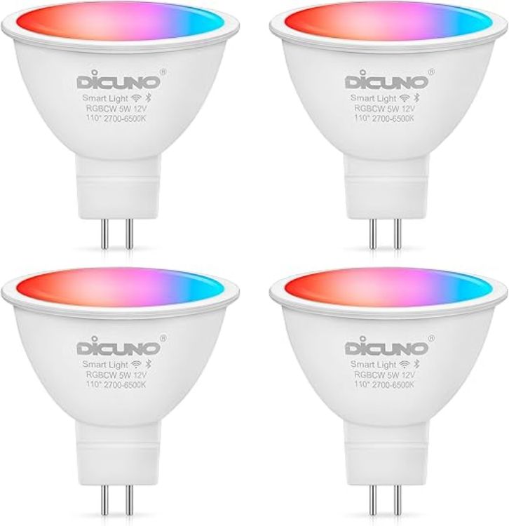 Picture of MR16 Smart Bulb 5W GU5.3 LED WiFi Light  AC/DC 12V  40W Equivalent Compatible with Alexa  Google Home  Tunable White 2700K-6500K Colour Changing Spotlight  320LM  4 Pcs [Energy Class G]