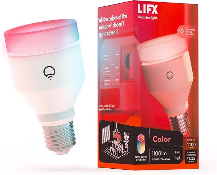 Picture of  Color, A19 1100 lumens  Wi-Fi Smart LED Light Bulb  Billions of Colors and Whites  No Bridge Required  Compatible with Alexa  Hey Google  HomeKit and Siri