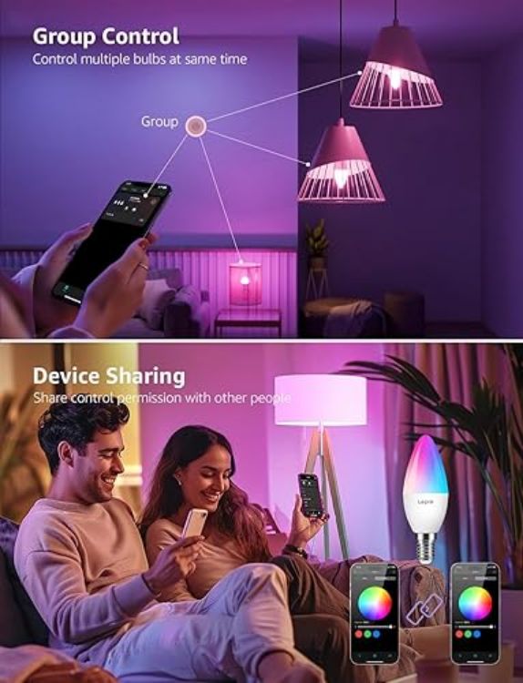 Picture of AI Smart Bulb BC1 4.9 W 470 LM Light Bulb E14 Dimmable  Personalised AI Light Designer  RGB+CCT Compatible with Alexa/Google  Voice Control/Music Sync  WiFi & Bluetooth Pack of 4 [Energy Class F]
